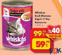 WHİSKAS KEDİ MAMASI SIĞIRLI 1+YAŞ KONSERVE 400 G WHİSKAS KEDİ MAMASI SIĞIRLI 1+YAŞ KONSERVE 400 G